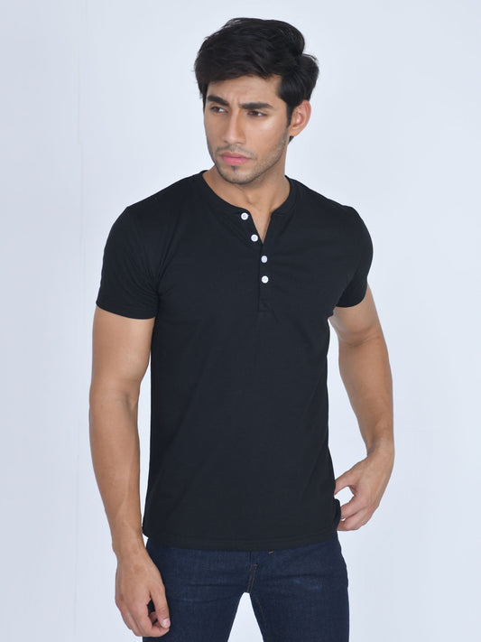 Henley Half Sleeve Shirt Black