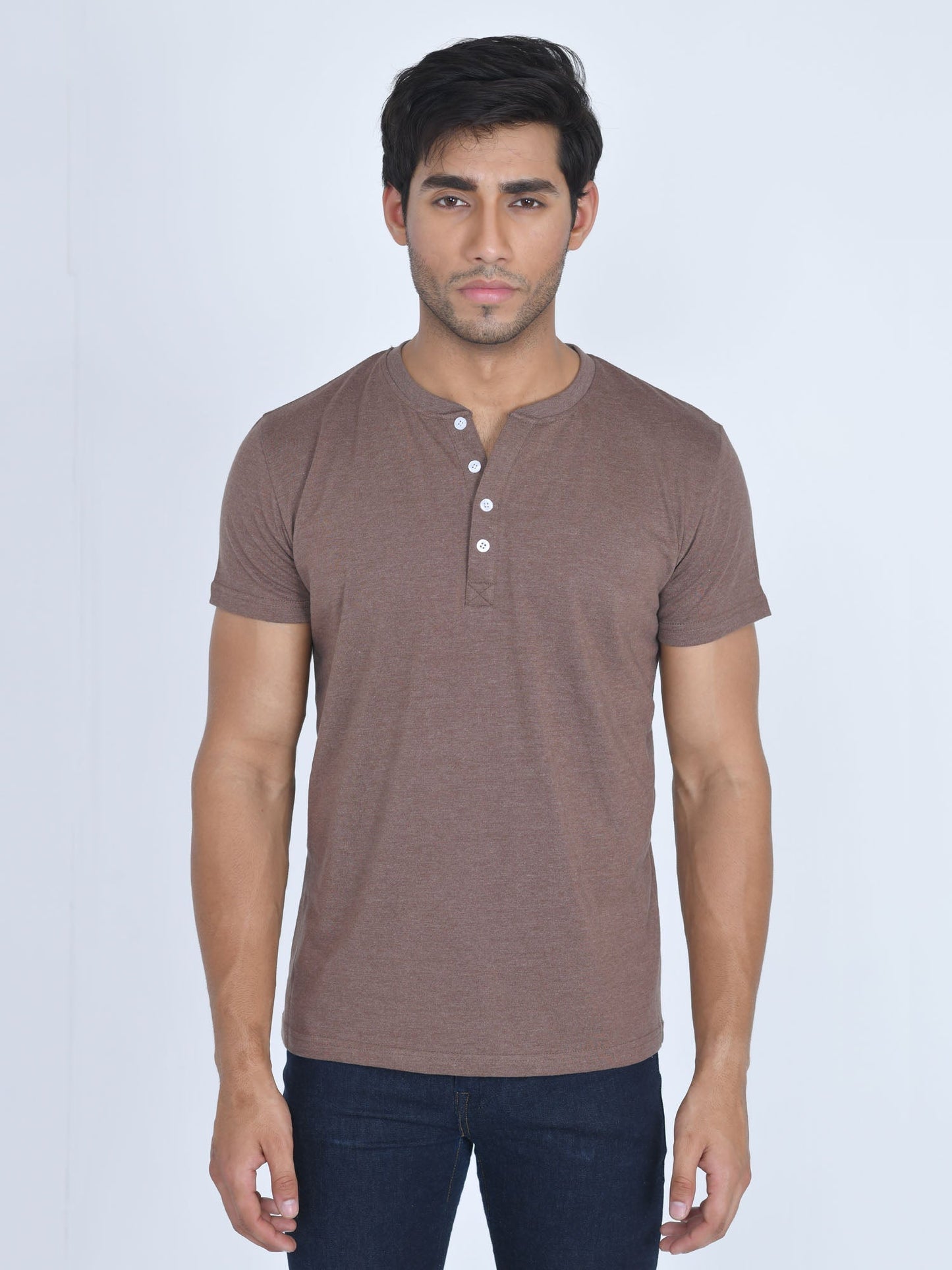 Henley Half Sleeve Shirt Coaca Brown