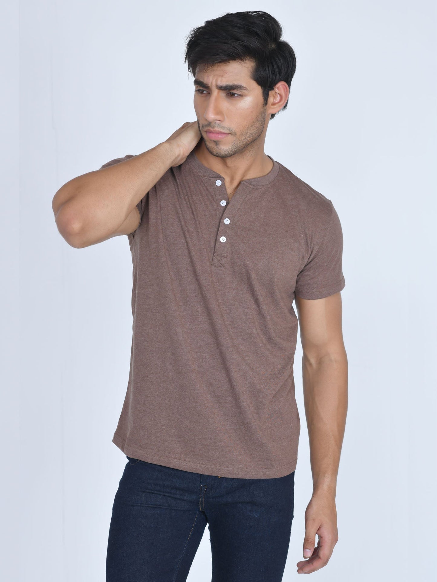 Henley Half Sleeve Shirt Coaca Brown