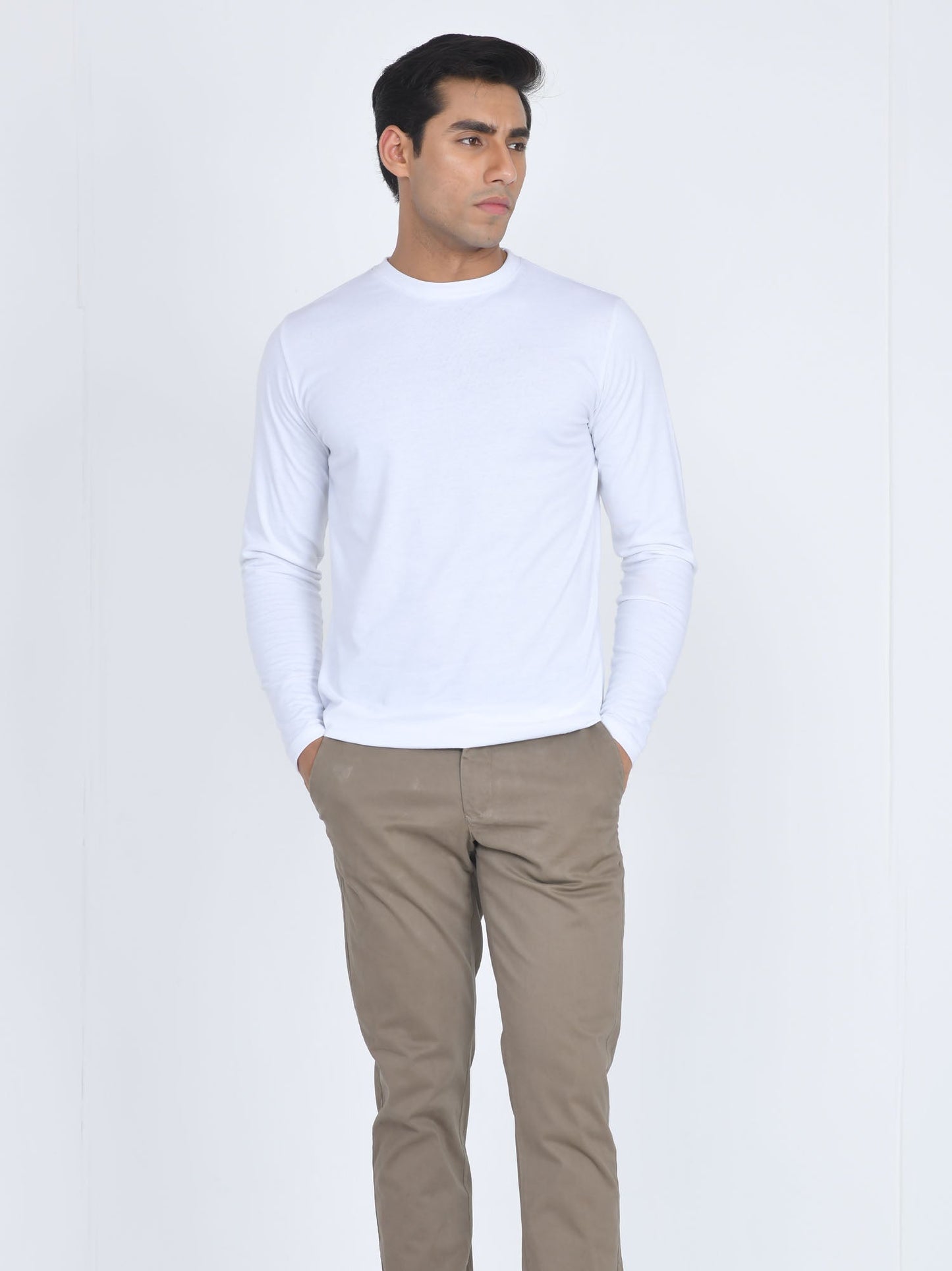 Round Neck Full Sleeve T-Shirt White