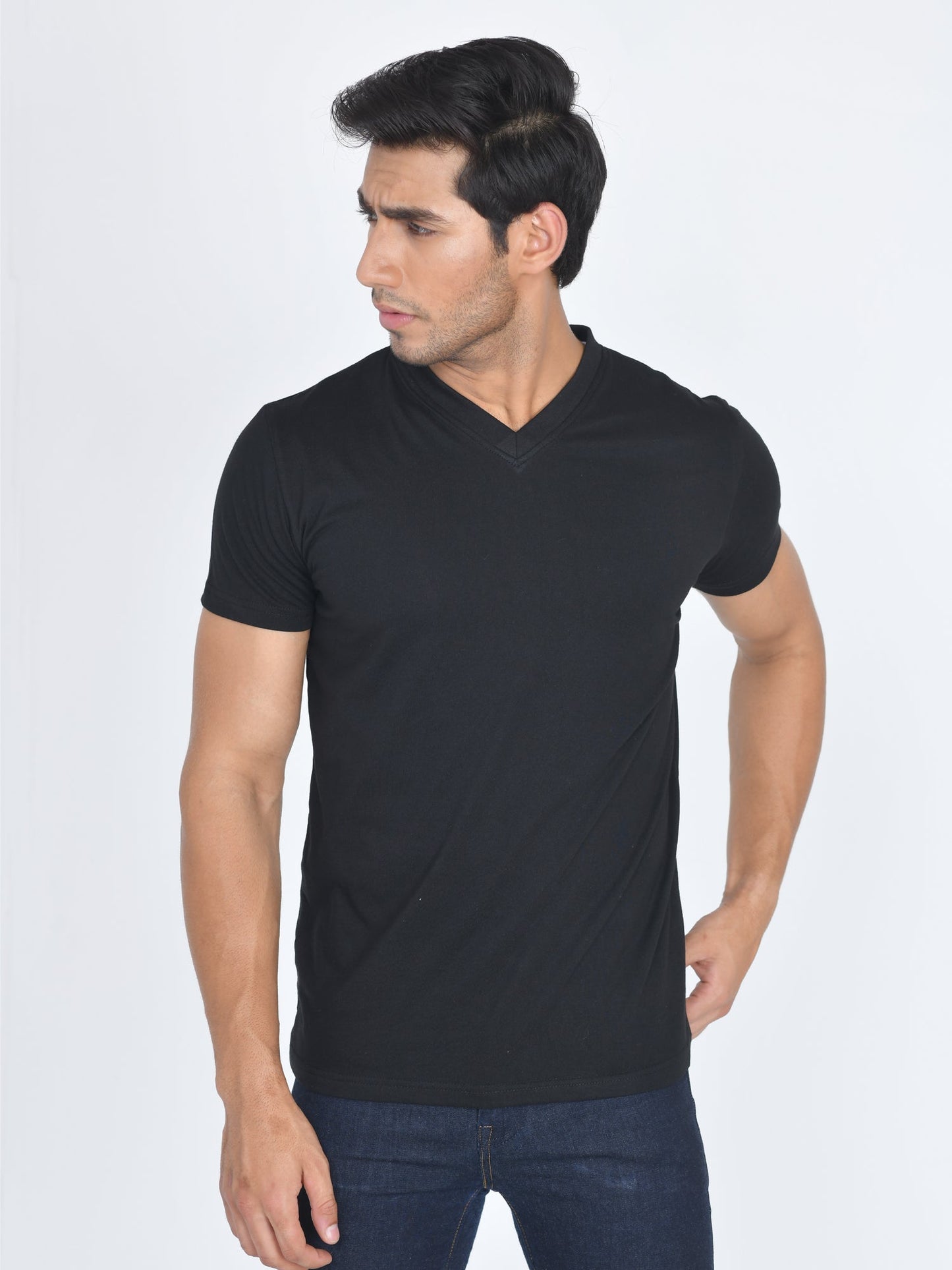 V-Neck Half Sleeve T-Shirt Black