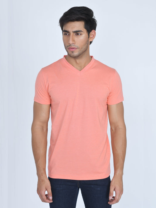 V-Neck Half Sleeve T-Shirt Peach Amber