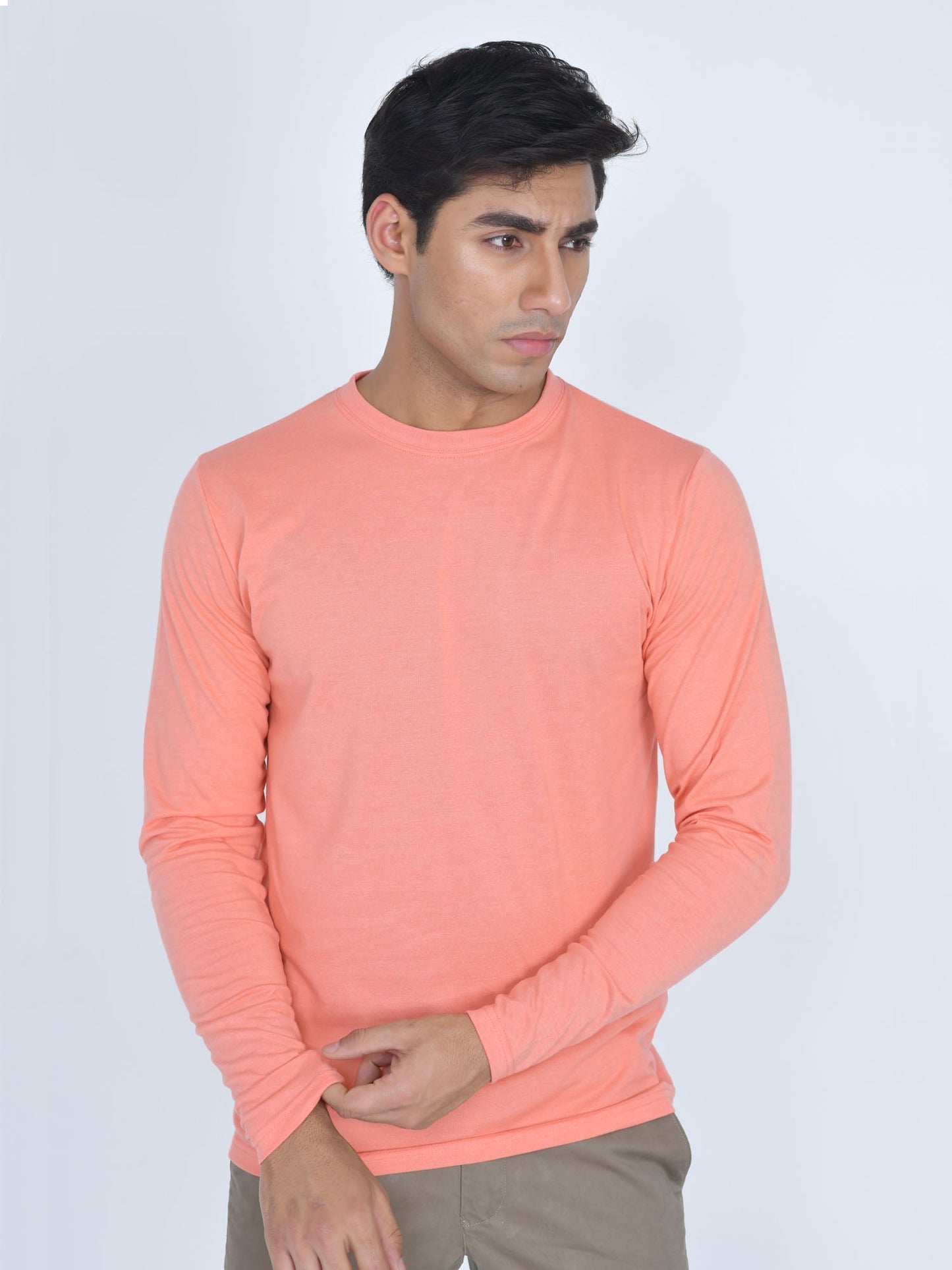 Round Neck Full Sleeve T-Shirt Peach Amber