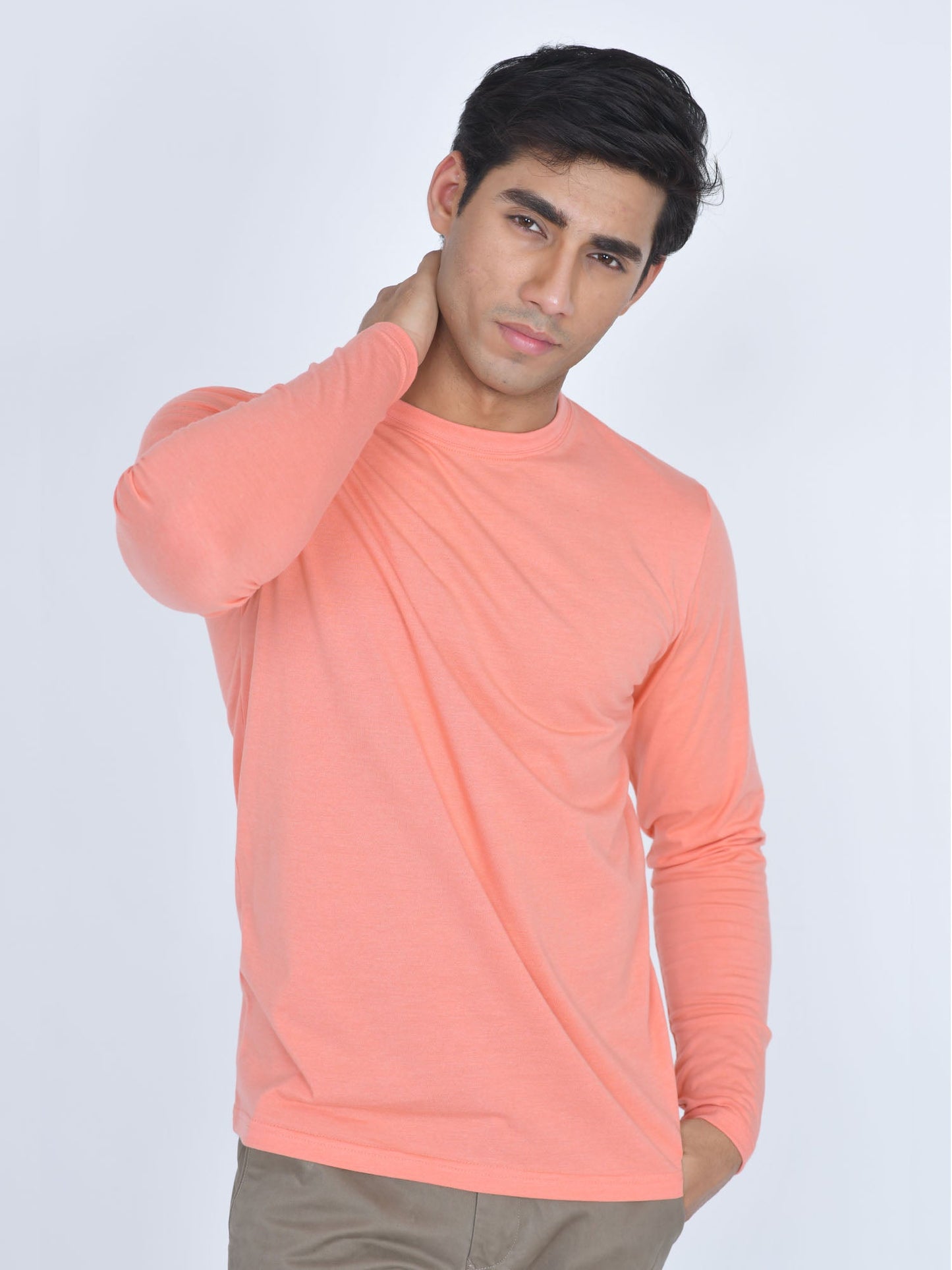 Round Neck Full Sleeve T-Shirt Peach Amber