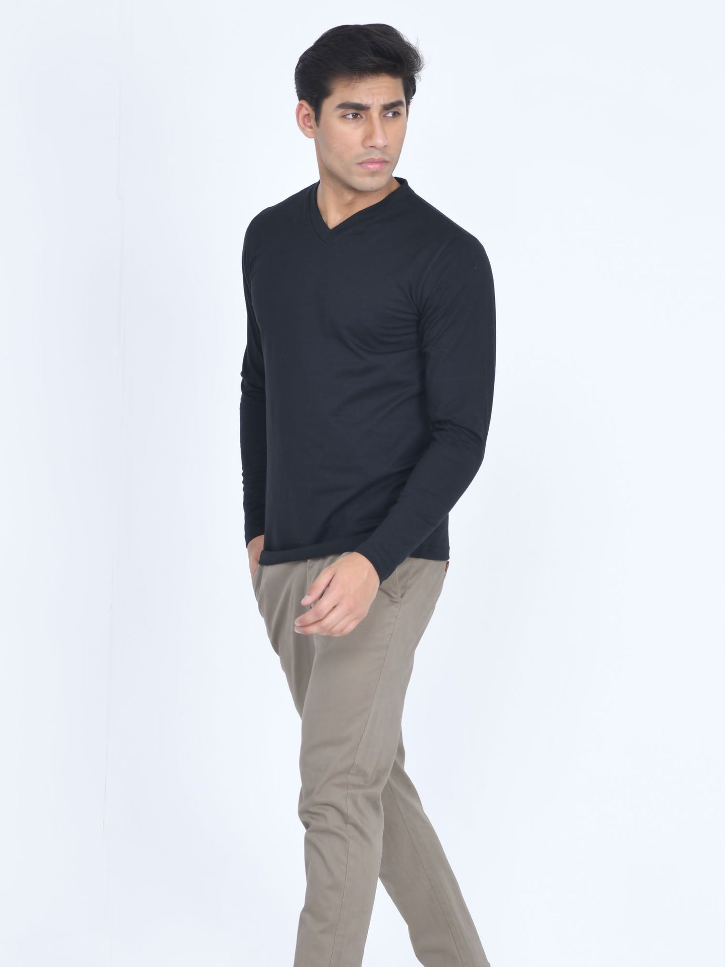 V-Neck Full Sleeve T-Shirt Black