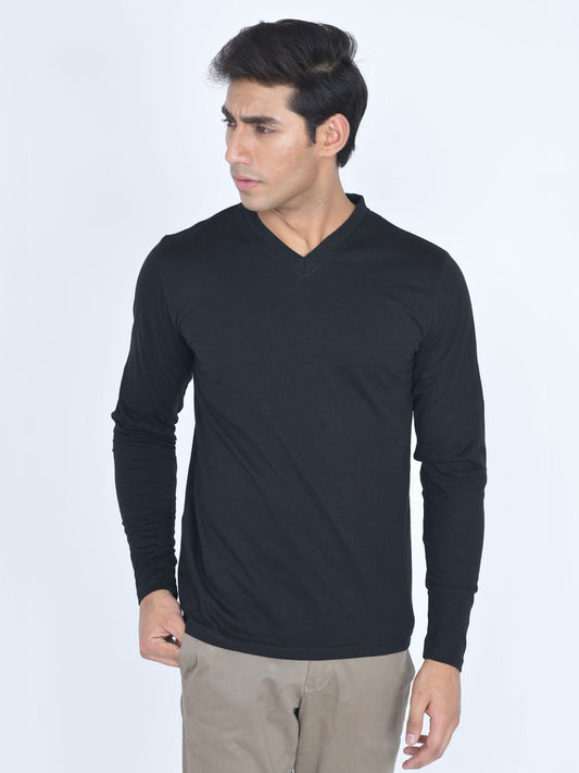 V-Neck Full Sleeve T-Shirt Black