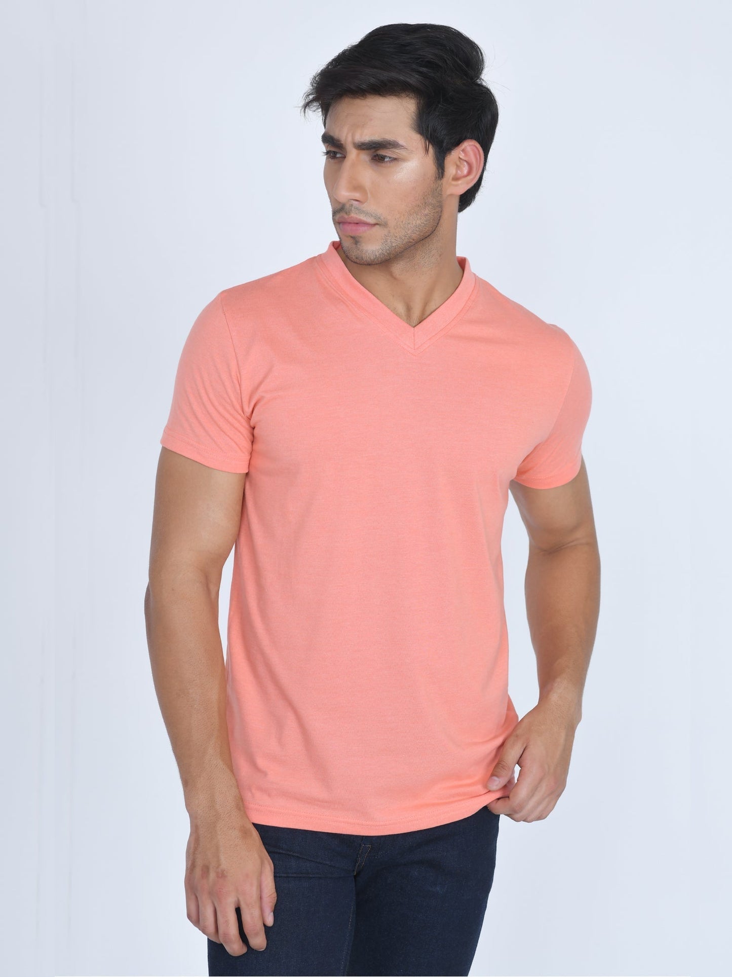 V-Neck Half Sleeve T-Shirt Peach Amber