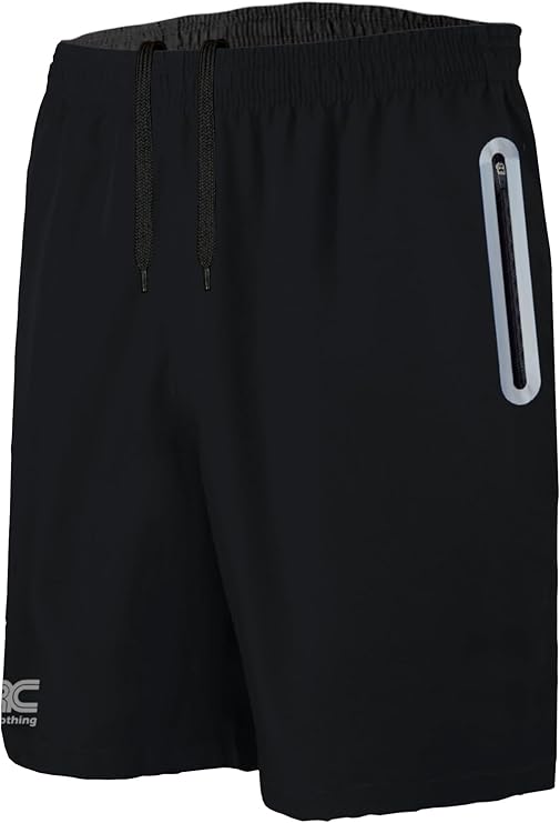 JRC Mens Running Shorts with 2 Zip Pockets - Black