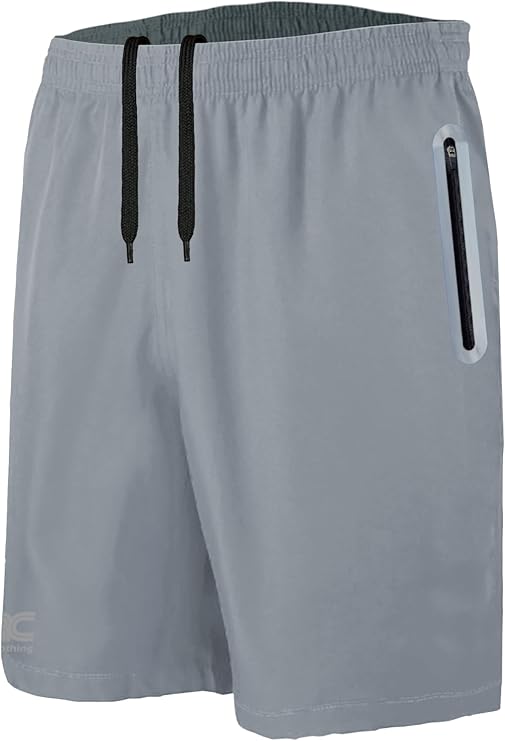 JRC Mens Running Shorts with 2 Zip Pockets - Silver