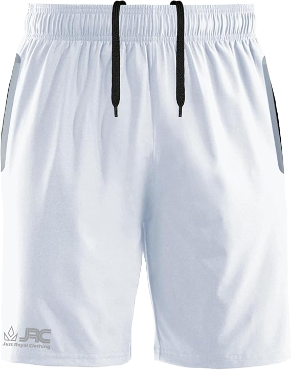 JRC Mens Running Shorts with 2 Zip Pockets - White