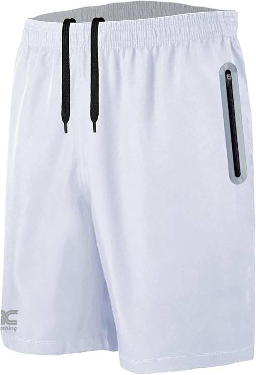 JRC Mens Running Shorts with 2 Zip Pockets - White